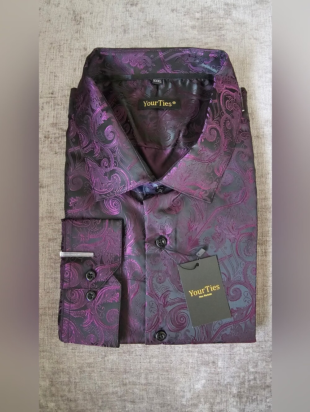 Men's Purple Paisley Dress Shirt • Formal Wedding Party Button Down